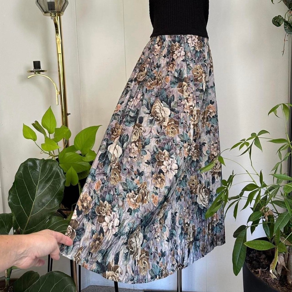 Vintage Sara Toga Sport 80s Floral Rayon Maxi Skirt Pastel Rose Boho Medium - Picture 2 of 8